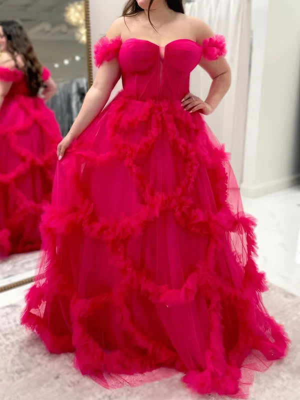 Ball Gown Off-the-shoulder Tulle Ruffle Prom Dresses #Milly020127419