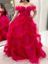 Ball Gown Off-the-shoulder Tulle Ruffle Prom Dresses #Milly020127419