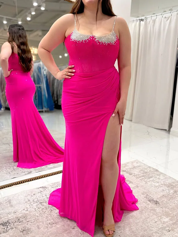 Sheath/Column Sweetheart Chiffon Beaded Prom Dresses With Ruched #Milly020127420