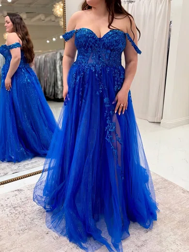Ball Gown Off-the-shoulder Tulle Prom Dresses With Appliques #Milly020127423