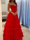 Ball Gown Strapless Satin Chiffon Ruffle Tiered Prom Dresses #Milly020127431