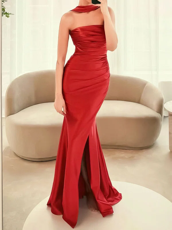 Mermaid Halter Satin Prom Dresses With Ruched #Milly020127444