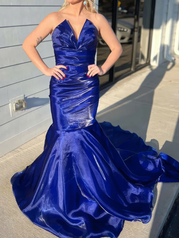 Mermaid Strapless Satin Prom Dresses With Ruched #Milly020127449