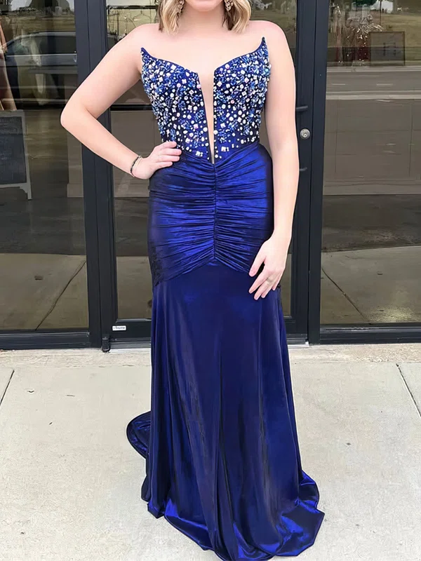 Mermaid Strapless Velvet Prom Dresses With Beading #Milly020127454