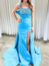 Mermaid Square Neck Satin Prom Dresses With Ruched #Milly020127455