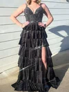 Ball Gown V-neck Jersey Tiered Prom Dresses With Beading #Milly020127459