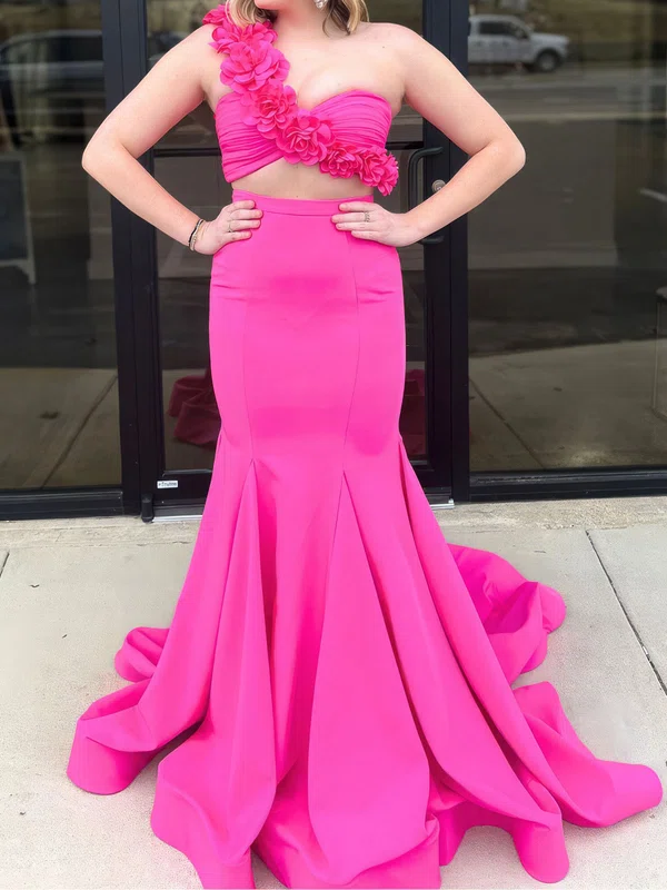 Mermaid One Shoulder Two Piece Prom Dresses With 3D Floral #Milly020127460