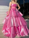 Ball Gown Strapless Tulle Ruffle Tiered Prom Dresses With Bow #Milly020127462