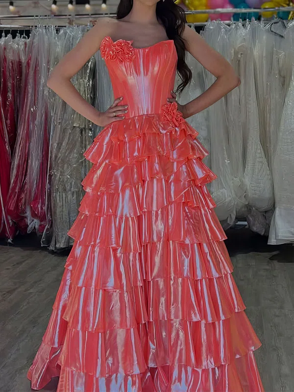 Ball Gown V-neck Metallic Tiered Prom Dresses #Milly020127480