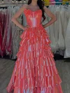 Ball Gown V-neck Metallic Tiered Prom Dresses #Milly020127480
