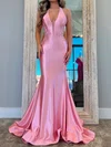 Mermaid Halter Satin Prom Dresses With Appliques #Milly020127484