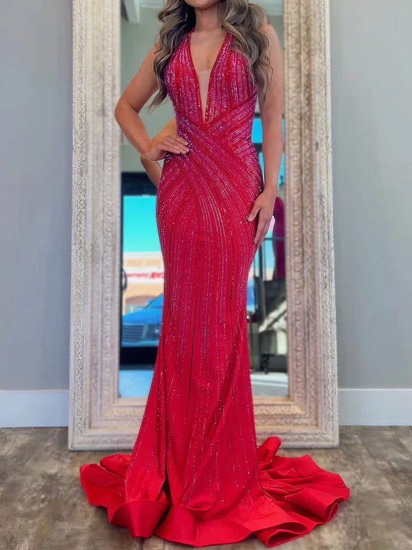Mermaid Halter Jersey Backless Beaded Prom Dresses #Milly020127485