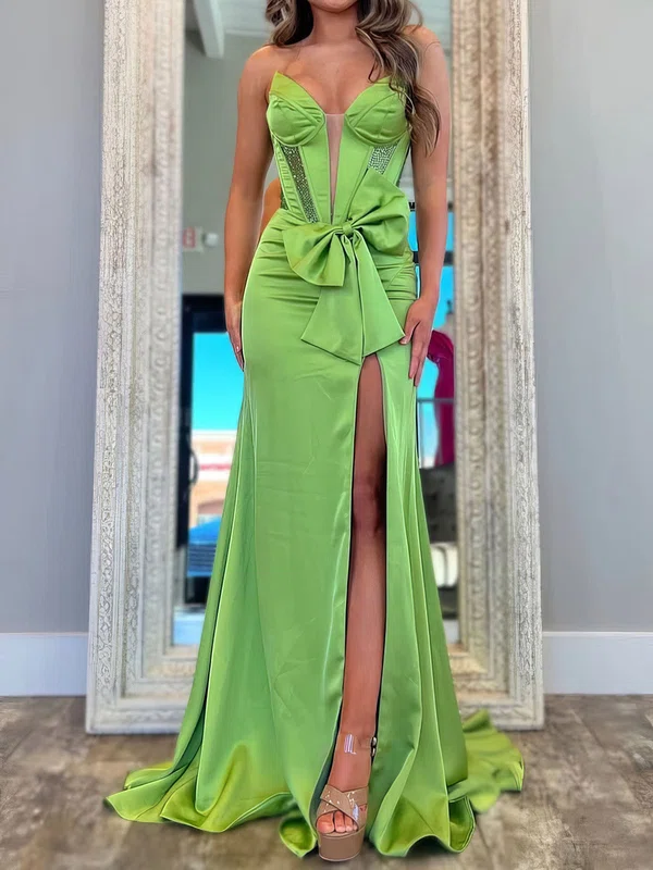 Sheath/Column V-neck Satin Prom Dresses With Bow #Milly020127486