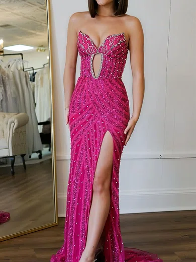 Sheath/Column V-neck Sparkly Sequin Prom Dresses With Beading #Milly020127494