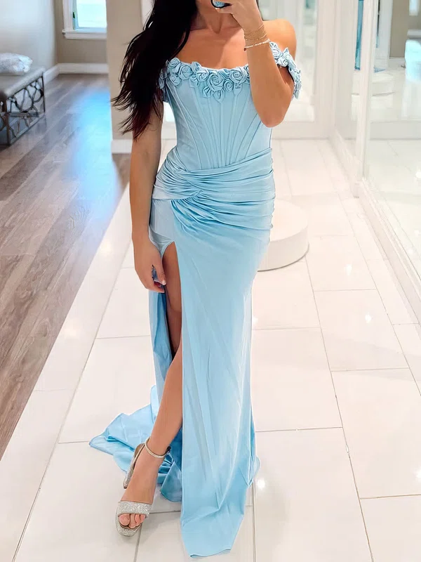 Sheath/Column Off-the-shoulder Satin Corset Prom Dresses With Ruched #Milly020127500