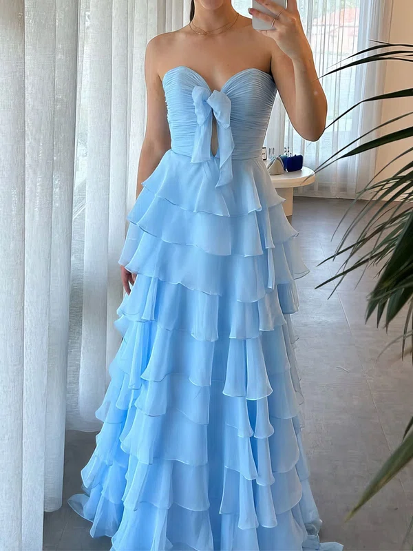 Ball Gown Strapless Chiffon Ruffle Tiered Prom Dresses #Milly020127501