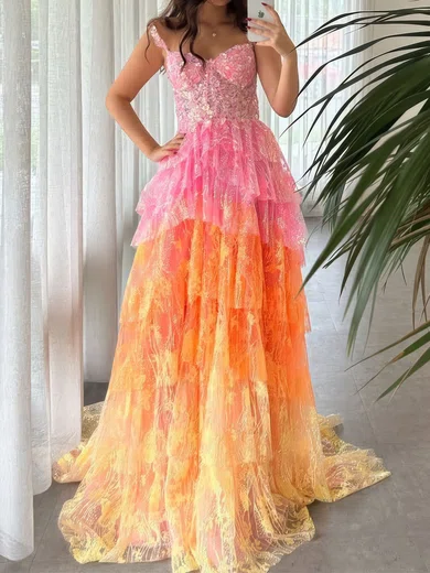 Ball Gown Sweetheart Lace Tiered Prom Dresses With Appliques #Milly020127505