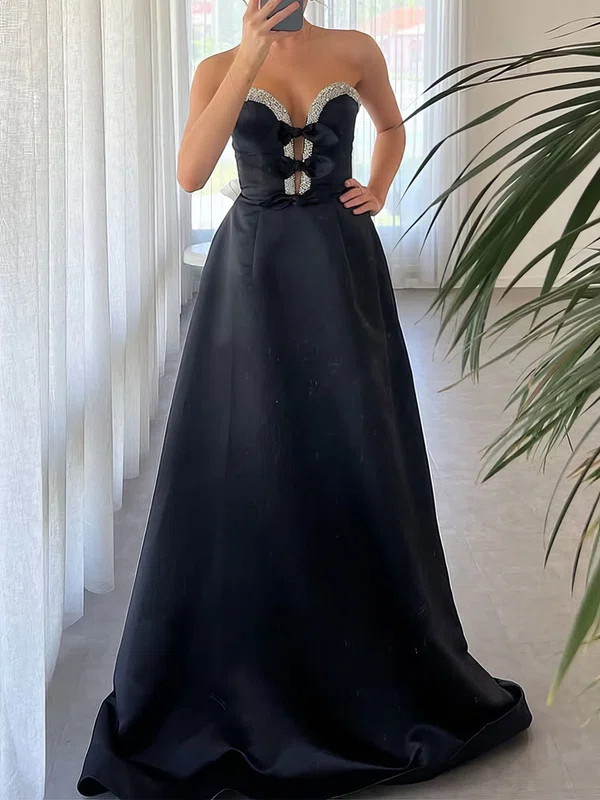 Black Ball Gown Strapless Satin Prom Dresses With Beading #Milly020127508