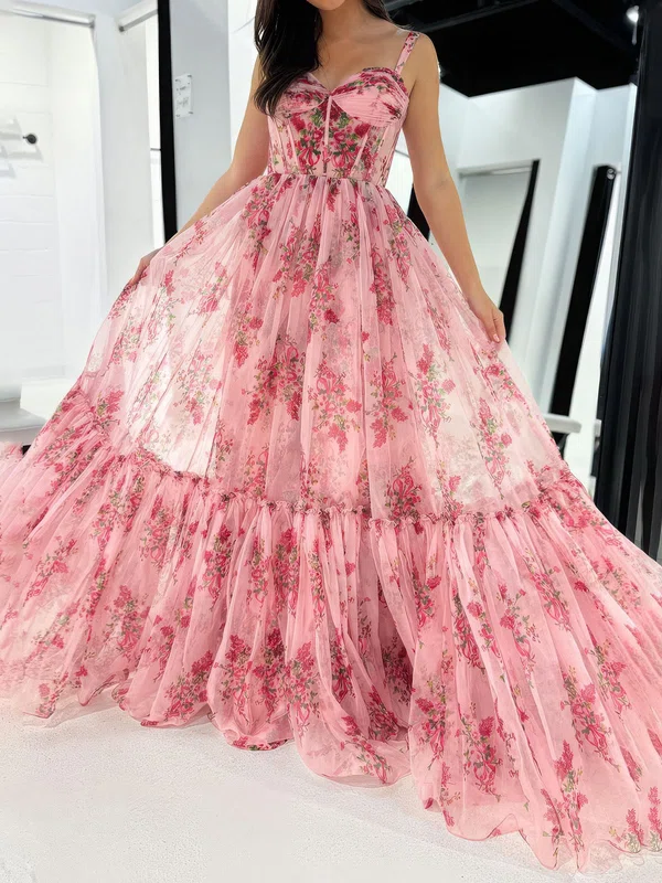 Ball Gown Sweetheart Chiffon Floral Prom Dresses With Ruched #Milly020127513