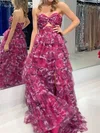 Ball Gown Strapless Tulle Floral Tiered Prom Dresses #Milly020127515
