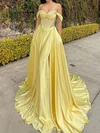 A-line Off-the-shoulder Satin Corset Prom Dresses With Beading #Milly020127517