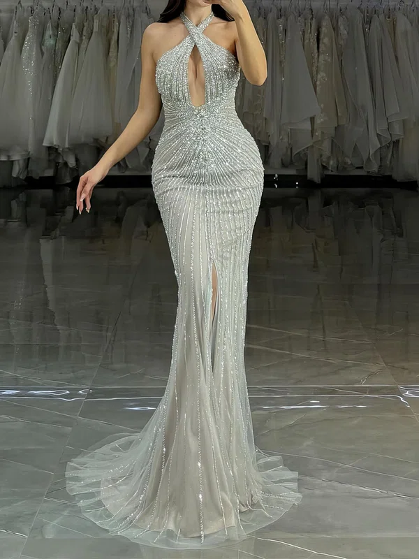 Sheath/Column Halter Sparkly Sequin Prom Dresses #Milly020127518