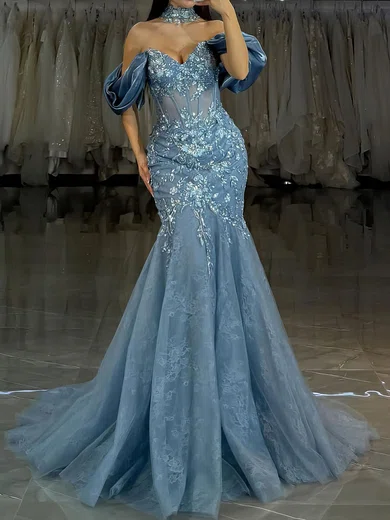 Mermaid Off-the-shoulder Lace Corset Prom Dresses With Appliques #Milly020127523