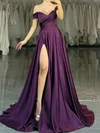 A-line Off-the-shoulder Satin Prom Dresses With Ruched #Milly020127528