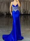 Mermaid V-neck Satin Corset Prom Dresses With Appliques #Milly020127531
