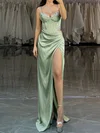Sheath/Column V-neck Satin Cut Out Prom Dresses With Beading #Milly020127534