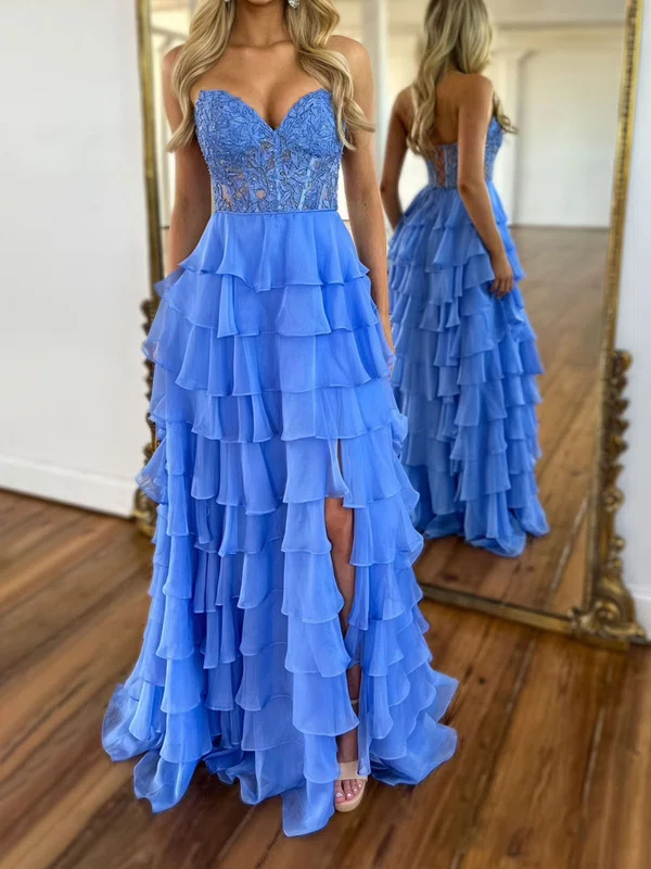 Ball Gown Strapless Chiffon Tiered Prom Dresses With Appliques #Milly020127541