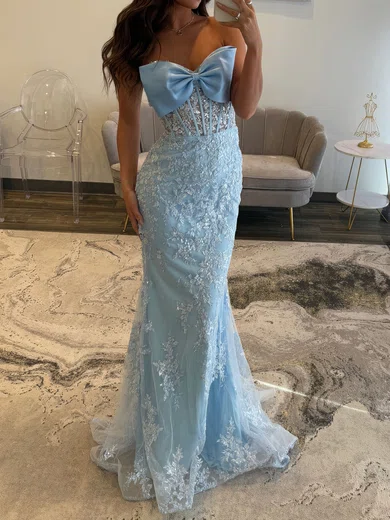 Mermaid Strapless Tulle Corset Prom Dresses With Appliques #Milly020127552