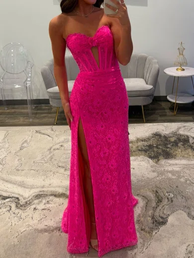 Sheath/Column Strapless Lace Corset Prom Dresses With Ruched #Milly020127555