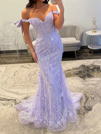 Mermaid Off-the-shoulder Lace 3D Floral Prom Dresses With Appliques #Milly020127556