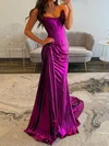 Sheath/Column Strapless Metallic Prom Dresses With Ruched #Milly020127560