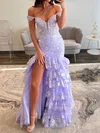 Mermaid Off-the-shoulder Tulle Tiered Prom Dresses With Appliques #Milly020127566