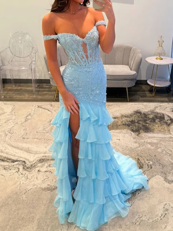 Mermaid Off-the-shoulder Chiffon Tiered Prom Dresses With Appliques #Milly020127568