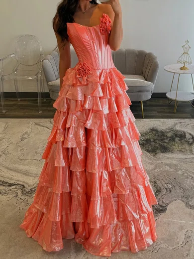 Ball Gown Strapless Metallic Ruffle Tiered Prom Dresses #Milly020127571
