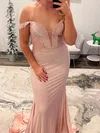 Mermaid Off-the-shoulder Jersey Beaded Prom Dresses With Appliques #Milly020127573