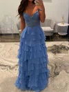Ball Gown V-neck Chiffon Tiered Prom Dresses With Appliques #Milly020127586