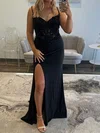 Black Sheath/Column V-neck Jersey Prom Dresses With Appliques #Milly020127589
