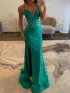Sheath/Column V-neck Jersey Beaded Prom Dresses With Appliques #Milly020127596