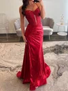 Sheath/Column V-neck Metallic Prom Dresses With Ruched #Milly020127603