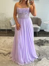 A-line Strapless Chiffon Corset Prom Dresses With Appliques #Milly020127608