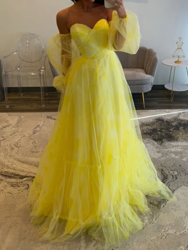 Ball Gown Off-the-shoulder Tulle Prom Dresses With Puff Sleeve #Milly020127614