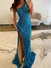 Sheath/Column One Shoulder Lace Beaded Prom Dresses #Milly020127615