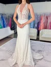 White Mermaid Halter Lace Beaded Prom Dresses #Milly020127620