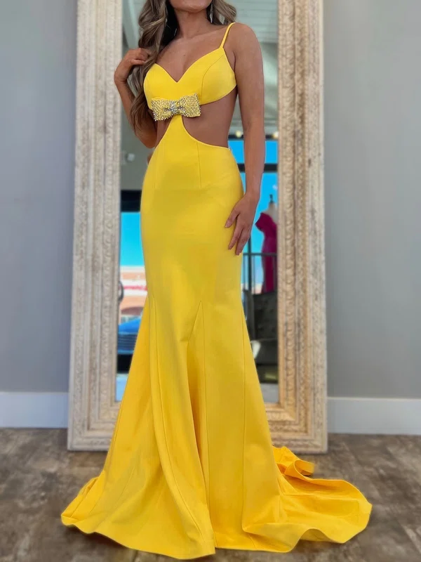 Mermaid V-neck Stretch Crepe Backless Cut Out Prom Dresses #Milly020127625