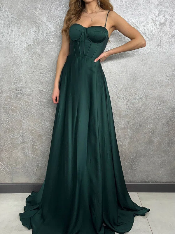 A-line Sweetheart Satin Corset Prom Dresses With Split #Milly020127652