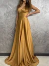 A-line Sweetheart Satin Corset Prom Dresses With Split #Milly020127662